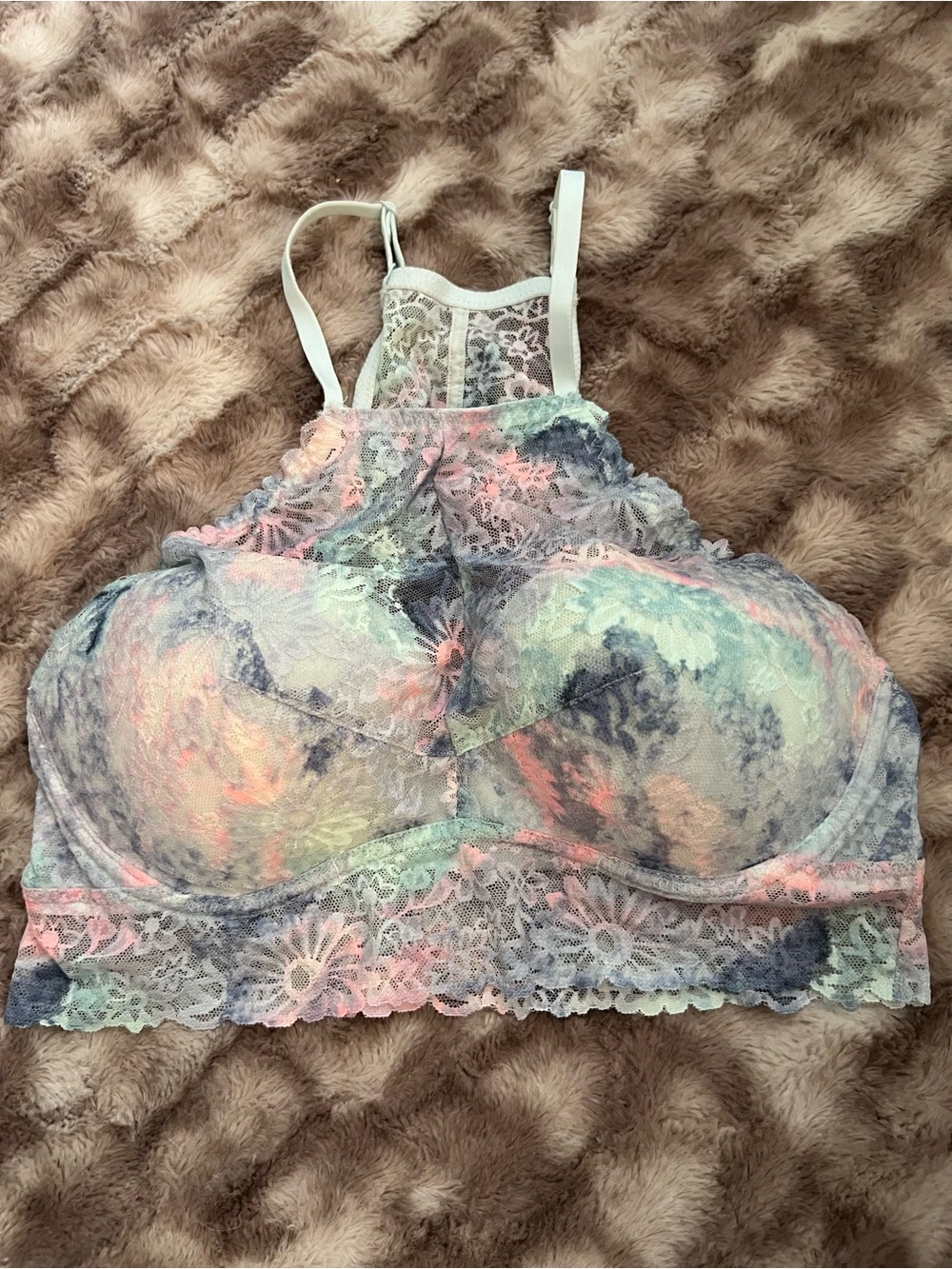 PINK Victoria's Secret Lace Bralette L/G Multicolor Floral Sheer